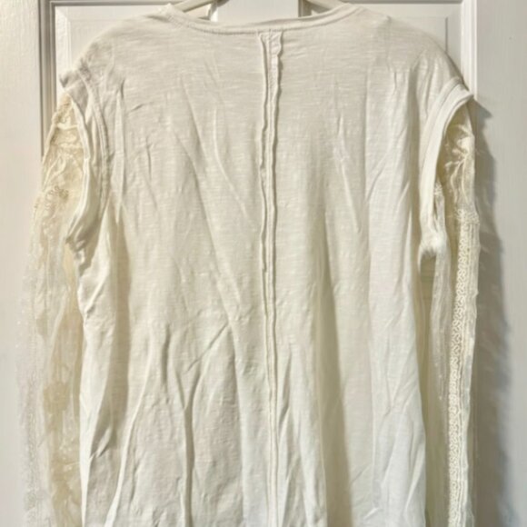 Free People Billie Jean Twofer Top Long Sleeve Tee Lace Sleeves Cream Ivory SM - Picture 4 of 13